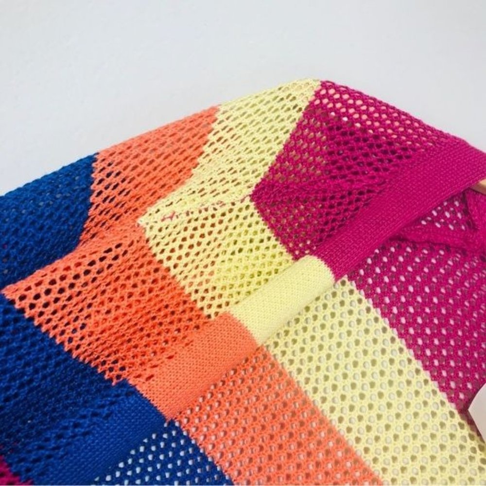 Blair Multicolor Open Knit Cardigan XL Striped Colorblock - Picture 7 of 9